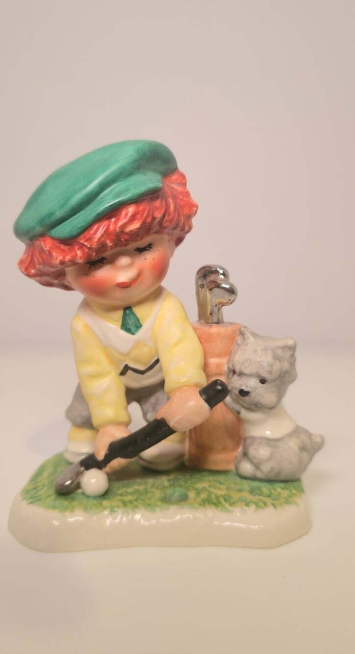Vintage 1970s Goebel W. German Figurine #1271 Boy Golfer with Dog